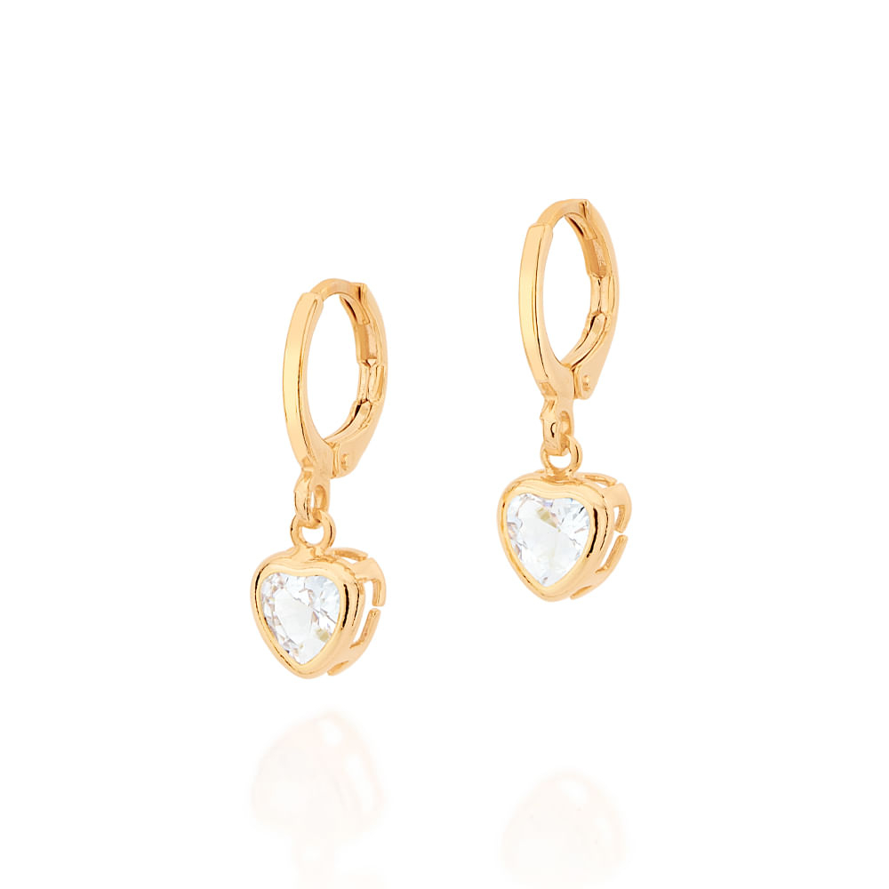 Brinco Rommanel Argola Com Coração Cristal de Zircônia Pendurado 6mm 527125 em Oferta na Shopee