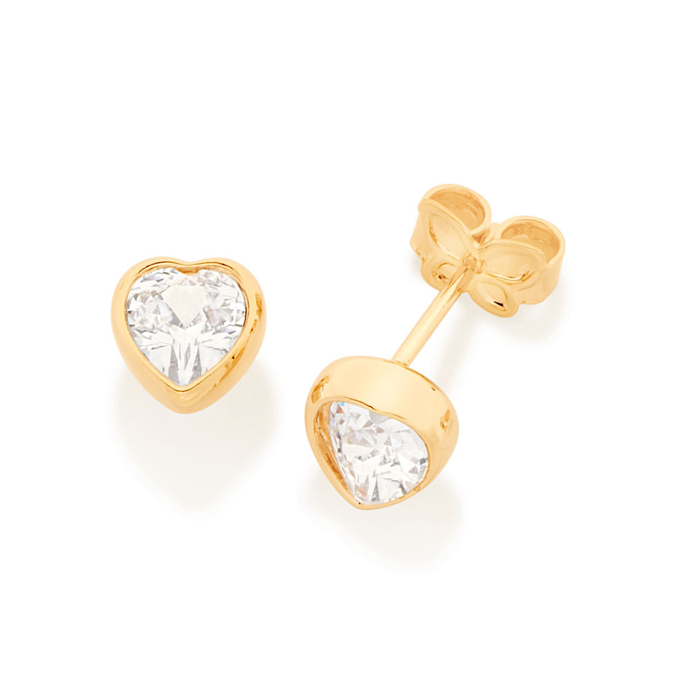 Brinco Rommanel Solitário Coração Cristal de Zircônia 520332