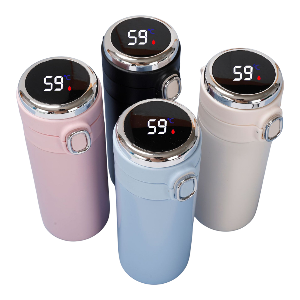 Garrafa Térmica Squeeze Termômetro Digital Led Display com Trava de Segurança a Vácuo Aço Inoxidável Quente e Frio