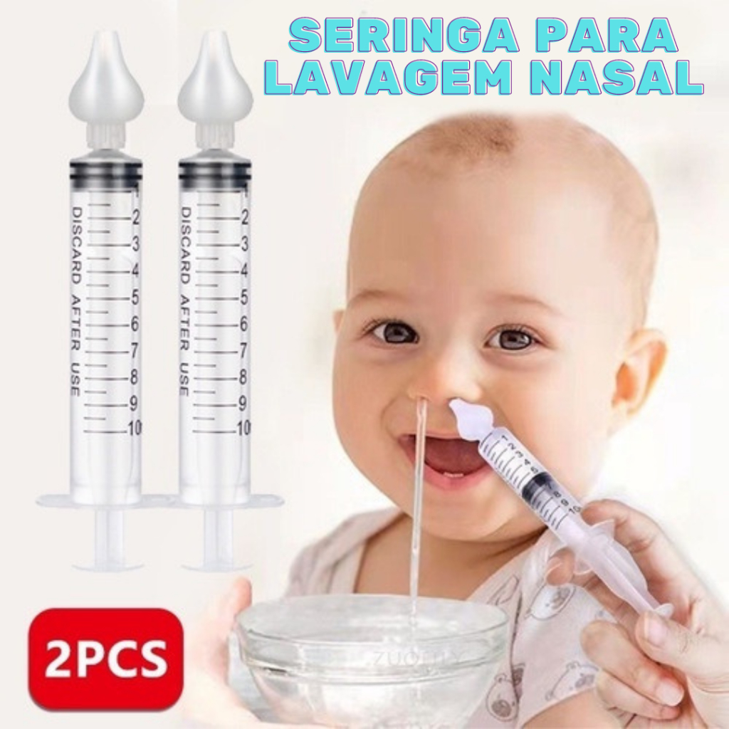 Seringa Nasal Infantil Limpeza Do Nariz 10 mL 2 unidades Com Ponta de Silicone Macia