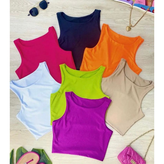 Cropped feminino estilo regata lisos e estampados Alça larga suplex varias cores em Oferta na Shopee