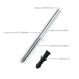 Suporte Invisível Parafuso Para Prateleira 1/4 x 100mm 5mm Pino Telha Telheiro