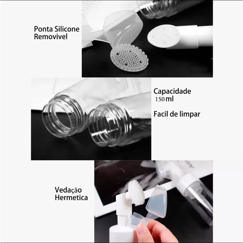 Frasco Espumador Pump 200ml com Escova para Limpeza Facial Reutilizável — imagem 2 de 2