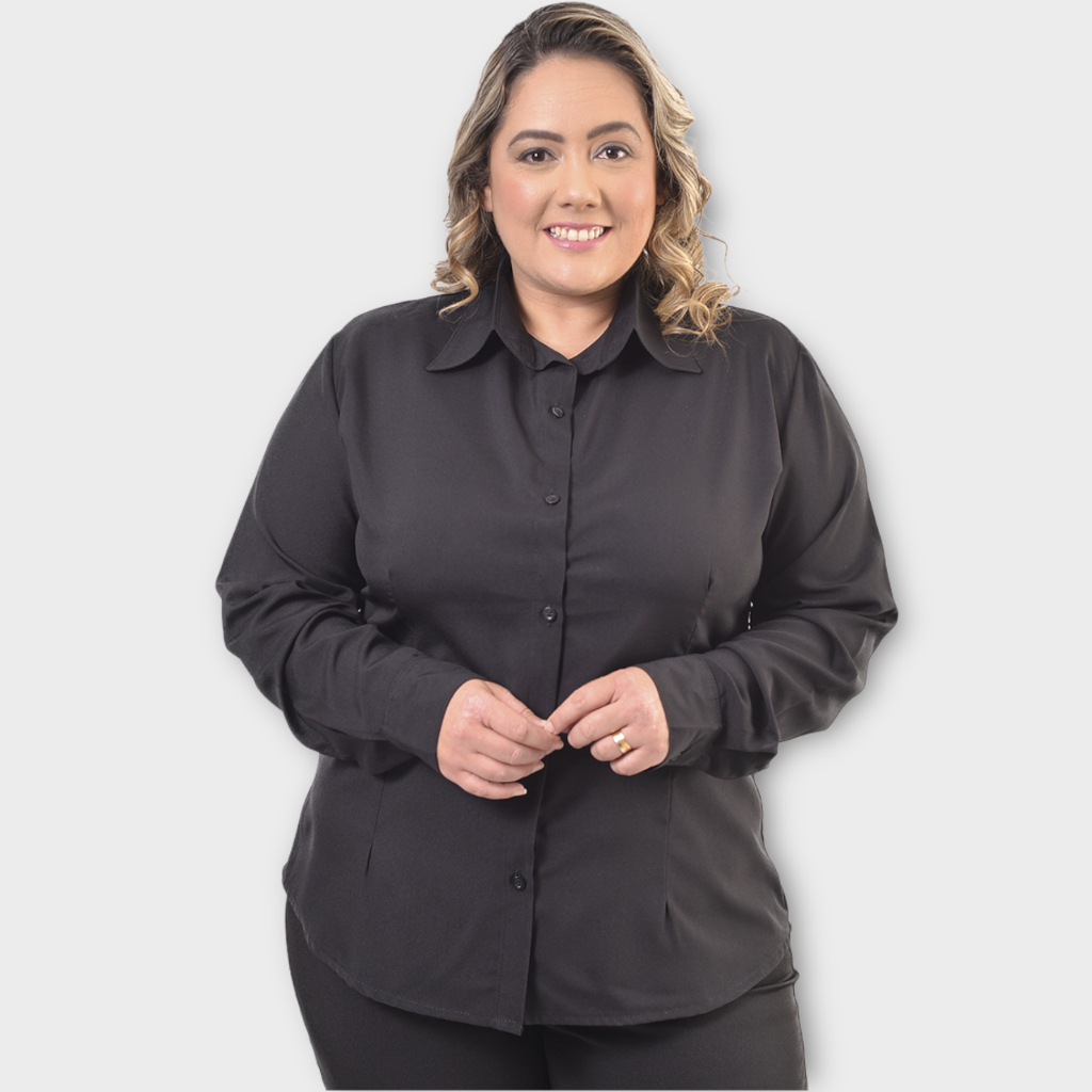 Camisa Plus Size Camisete Social Feminina Manga Longa Secretária. em Oferta na Shopee