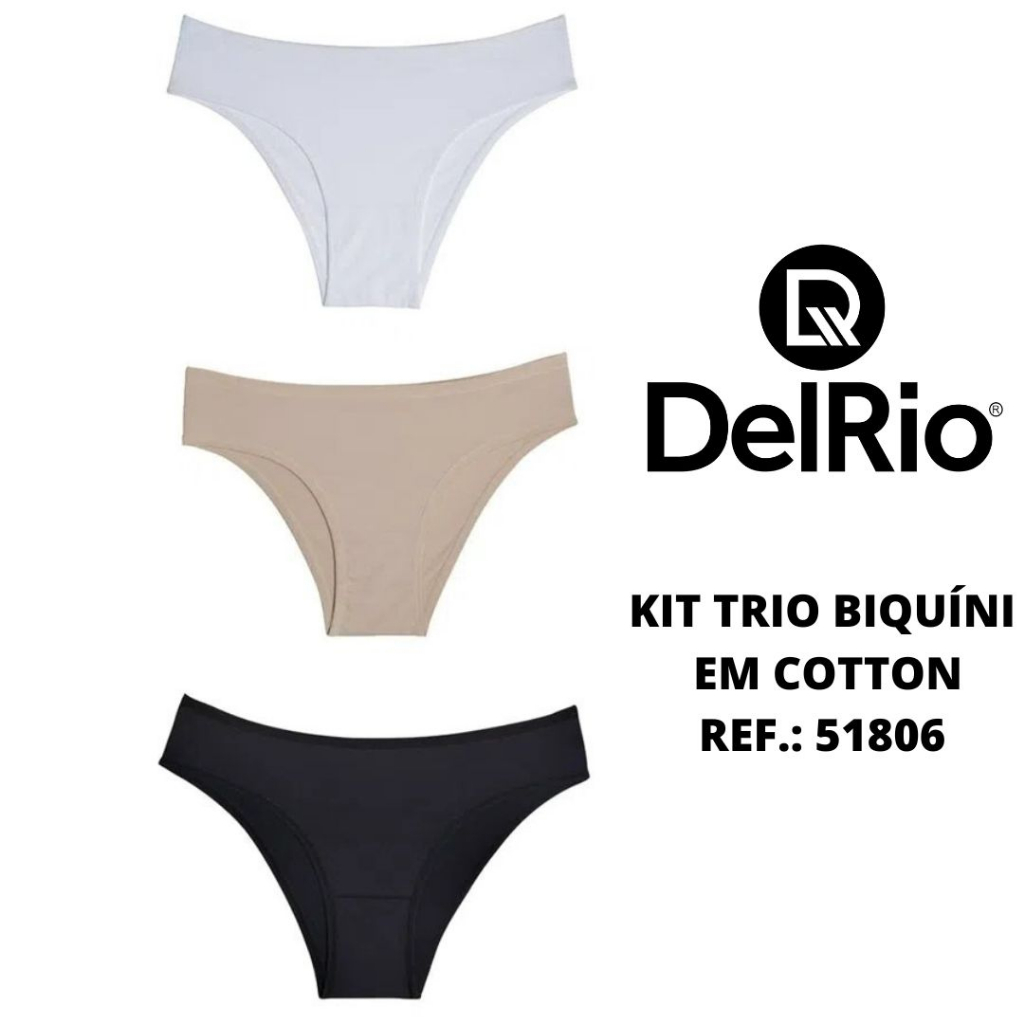 Kit 3 calcinhas biquini em cotton DelRio 51806 algodão confortável