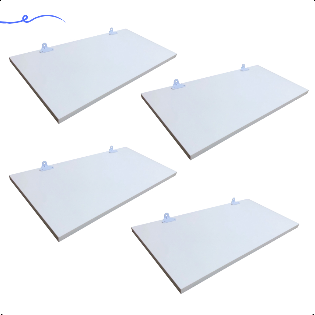 Kit 4 Prateleira Branca 50X30 + Suporte Flutuante Mdf Organizadora Decoração Cozinha Banheiro Sala