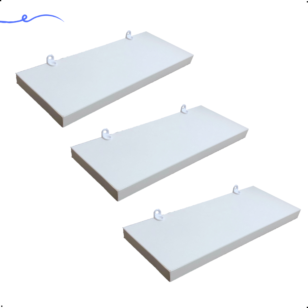 3 prateleiras  25x10 Com Suporte Mdf Branco Organização Para Cozinha Banheiro Quarto Dormitorio Sala Lavabo Area Gourmet Escritorio Casa Lavanderia Kit Jogo Parede Decorativa Tabua 25cm Madeira Invisível Flutuante 25 Cm x 10 Cm Branca