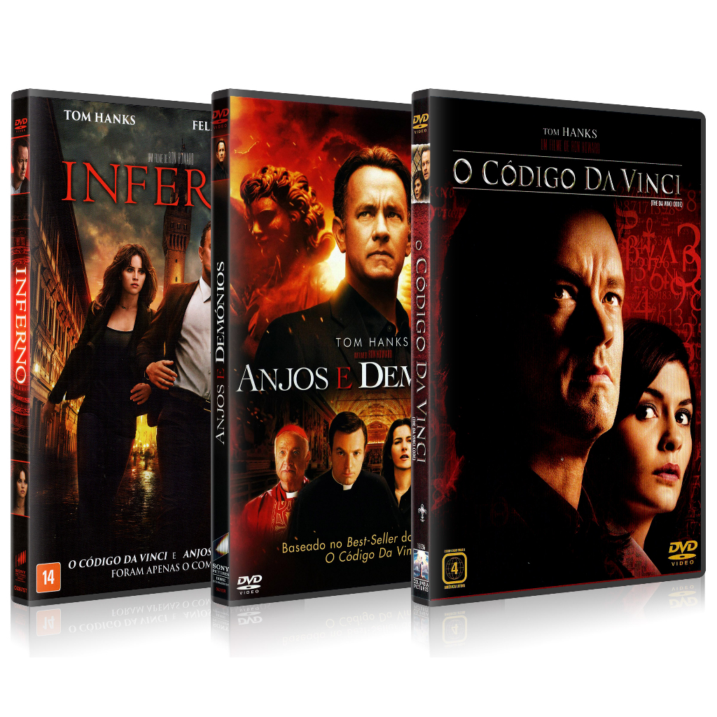 DVD Coleção O Código Da Vinci, Anjos e Demônios e Inferno - Alta Qualidade *PROMOÇÃO*