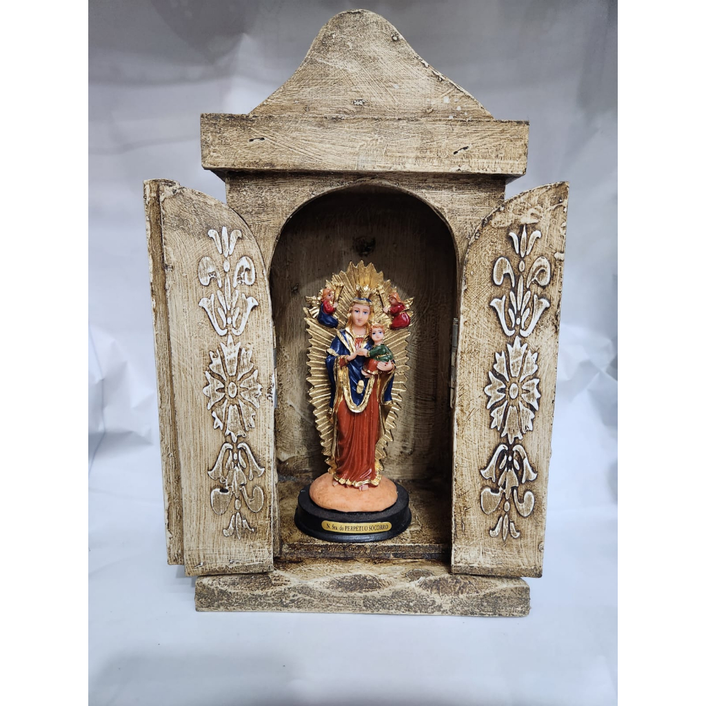 Imagem Nossa senhora do Perpetuo Socorro Resina e oratorio capela em madeira com portas