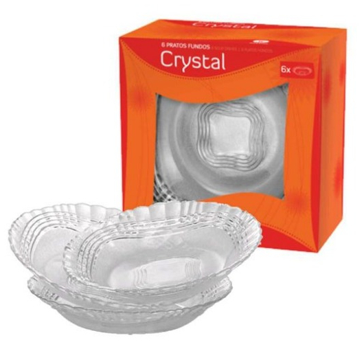 Jogo Pratos Fundos 6 Peças Crystal Wheaton Transparente Cozinha Barato Lembrança Presente Cozinha Utilidade Decoração