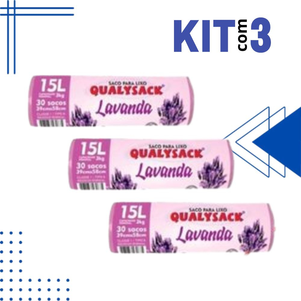 Kit 3 Saco de Lixo Perfumado 90un Lavanda 15l Anti Odores e Insetos Cheiroso 3 Rolos 30un