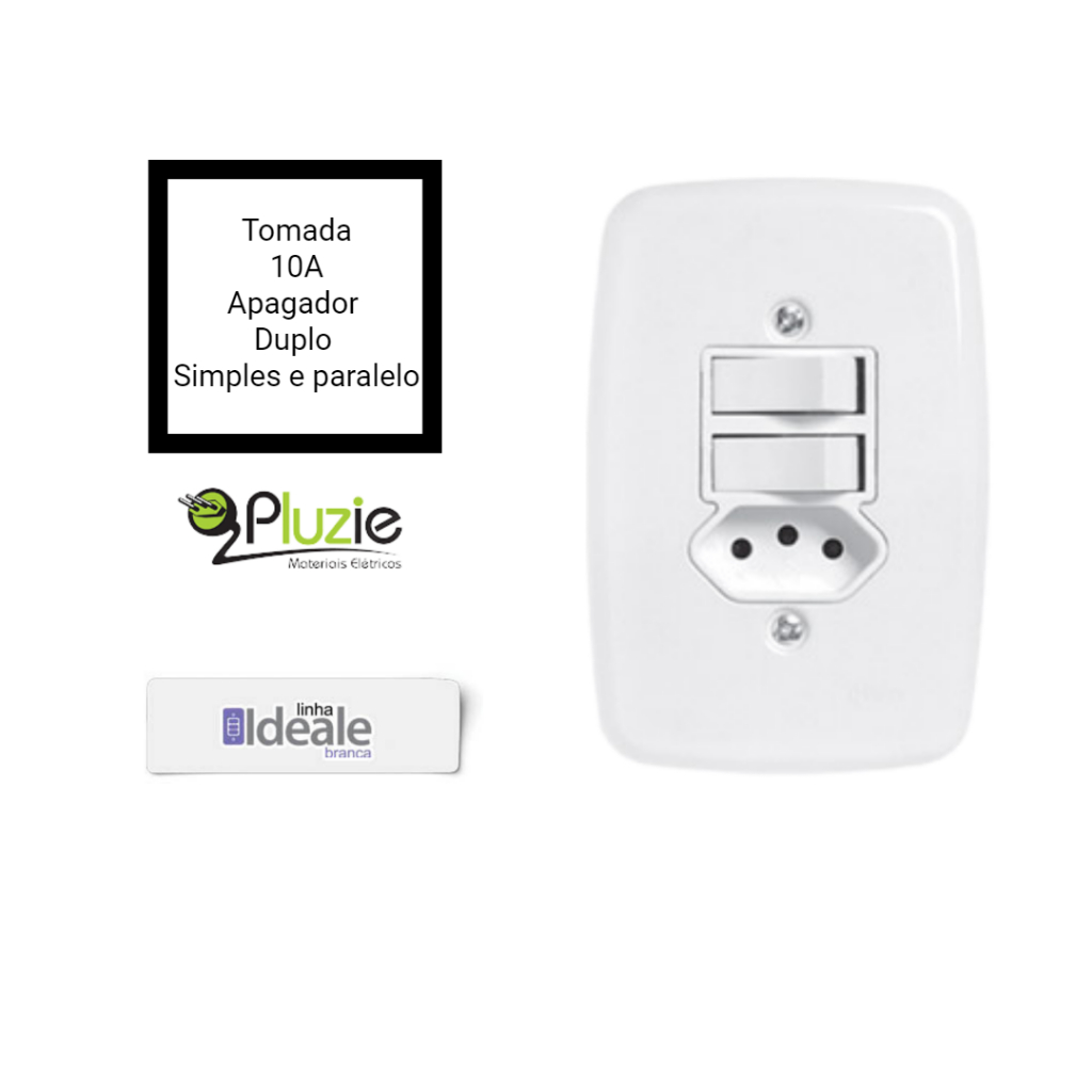 Apagador Interruptor 2 Duplo Simples e Paralelo Three Way + Tomada 10a 250v Pluzie Ideale Branco em Oferta na Shopee