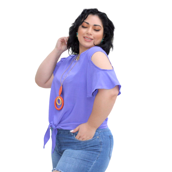 Blusa Feminina Plus Size Manga Curta Vazada Amarração Crop  Cod 0501