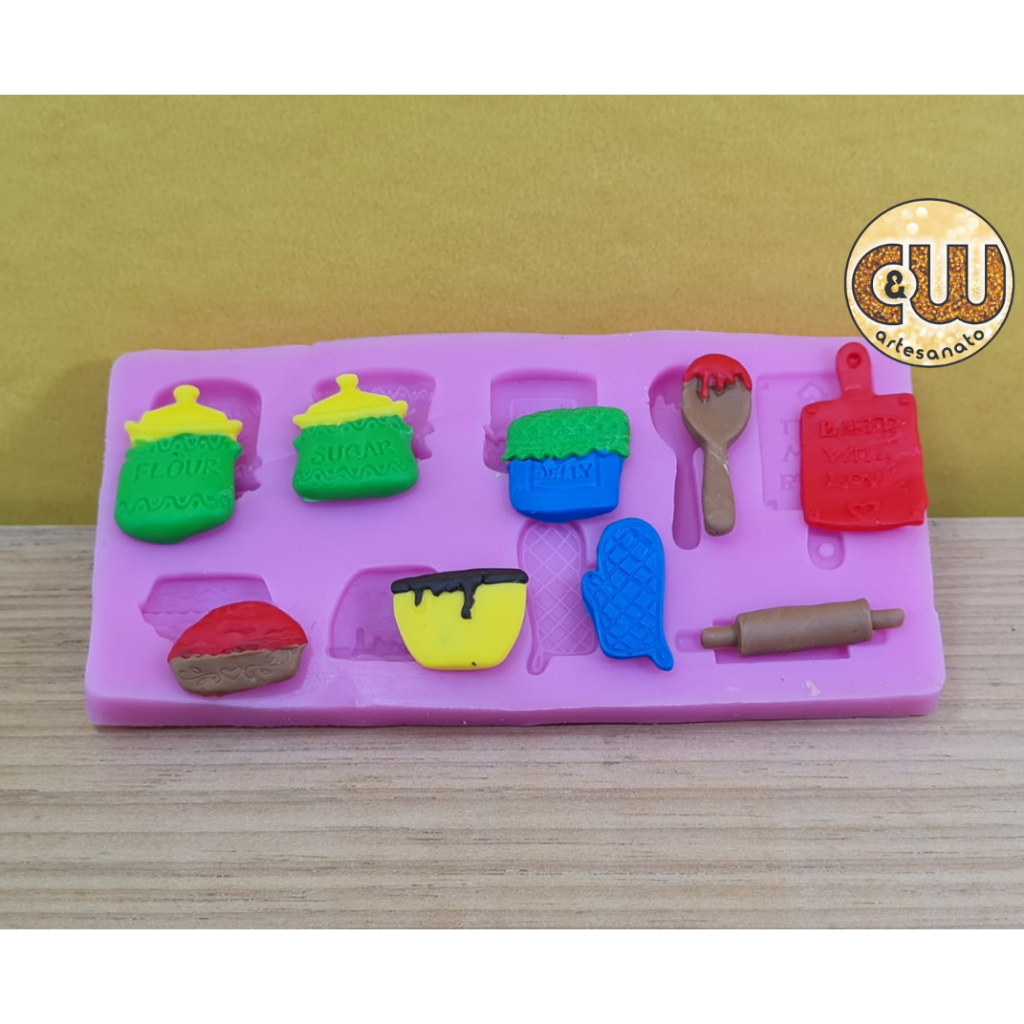 Molde Silicone Utensilio de Cozinha /  Pote / Luva / Colher / Guloseima  Confeitaria e Artesanato - Festa