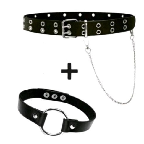 Kit Cinto Duplo Ilhos com Corrente + Colar Gargantilha Choker Argola Punk Rock em Oferta na Shopee