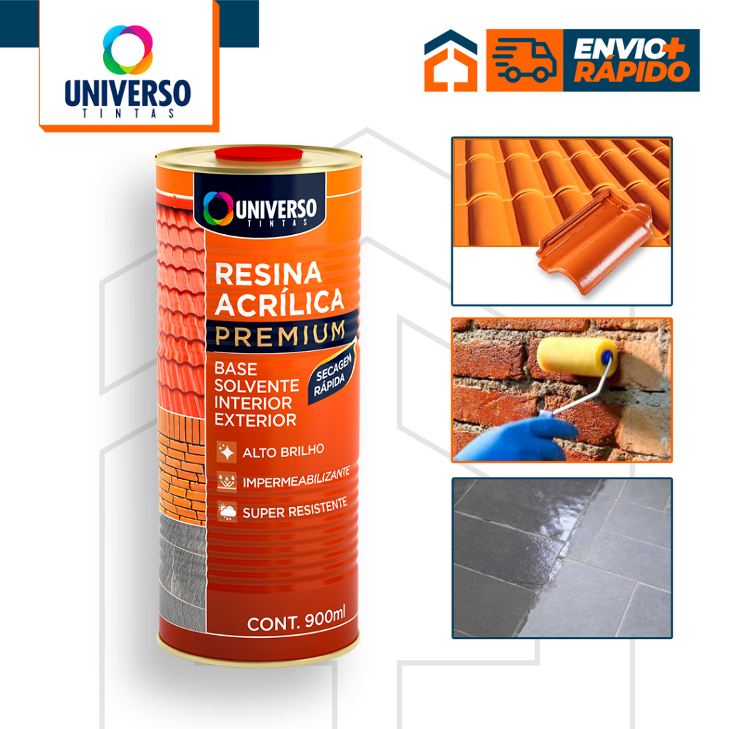 Resina Acrílica Premium Alto Brilho Impermeabilizante Super Resistente Para Telha Tijolos Ardosia 900ml Universo