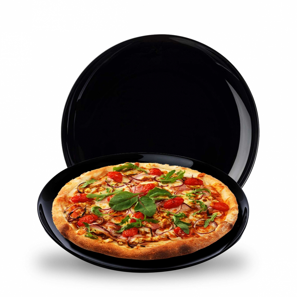 Jogo de Pratos Raso de Vidro Preto 32cm Opanile Redondo 2 Pcs para Bolo/Pizza