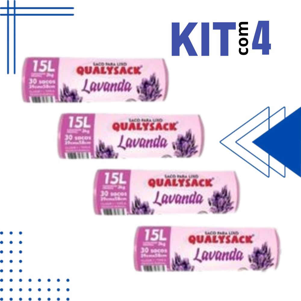 Kit 4 Saco de Lixo Perfumado 120un Lavanda 15L Sacos Pia Banheiro Cozinha Anti Odores e Insetos 4 RL