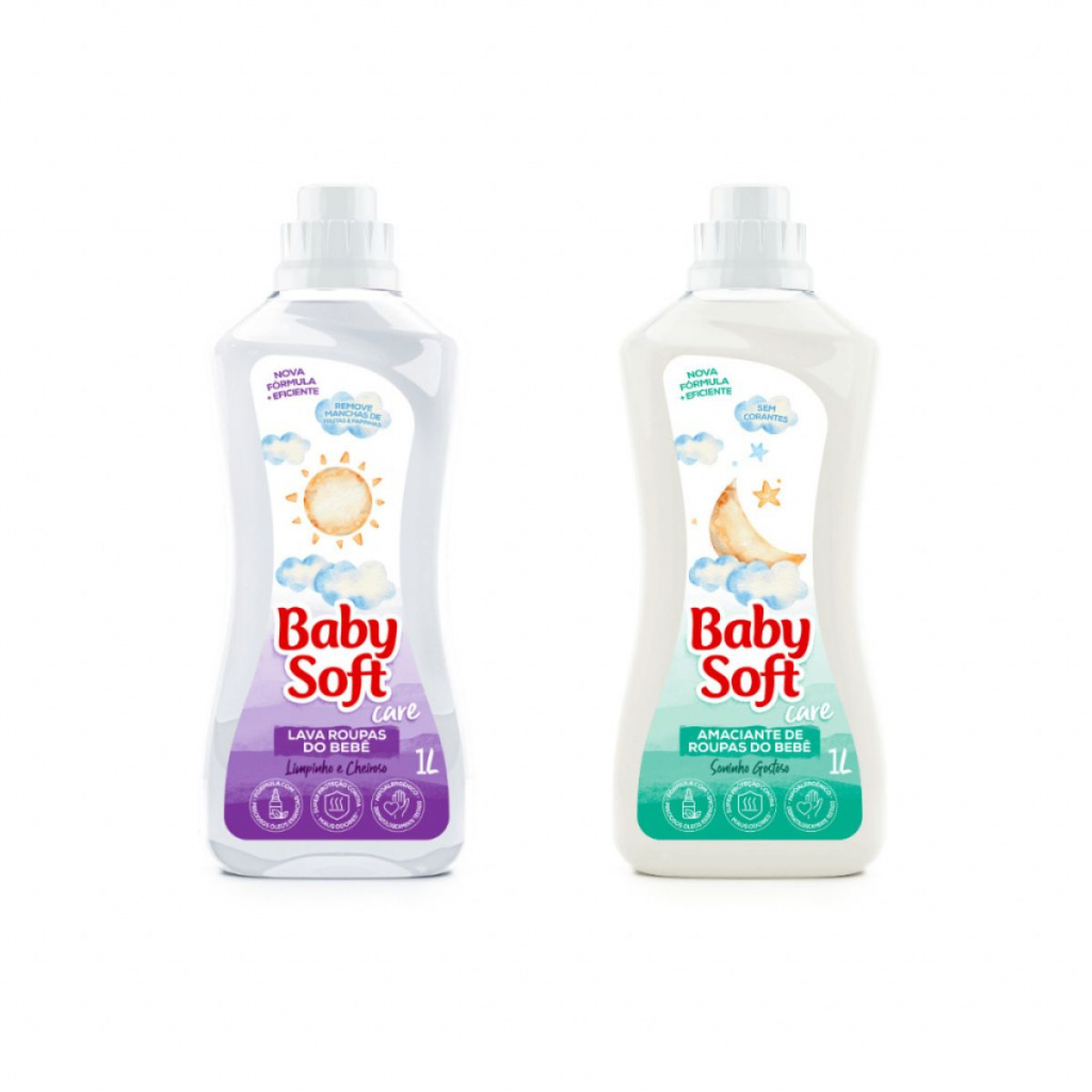 Lava Roupas Líquido Infantil Baby Soft Care Limpinho e Cheiroso + Amaciante Infantil Baby Soft Soninho Gostoso 1L