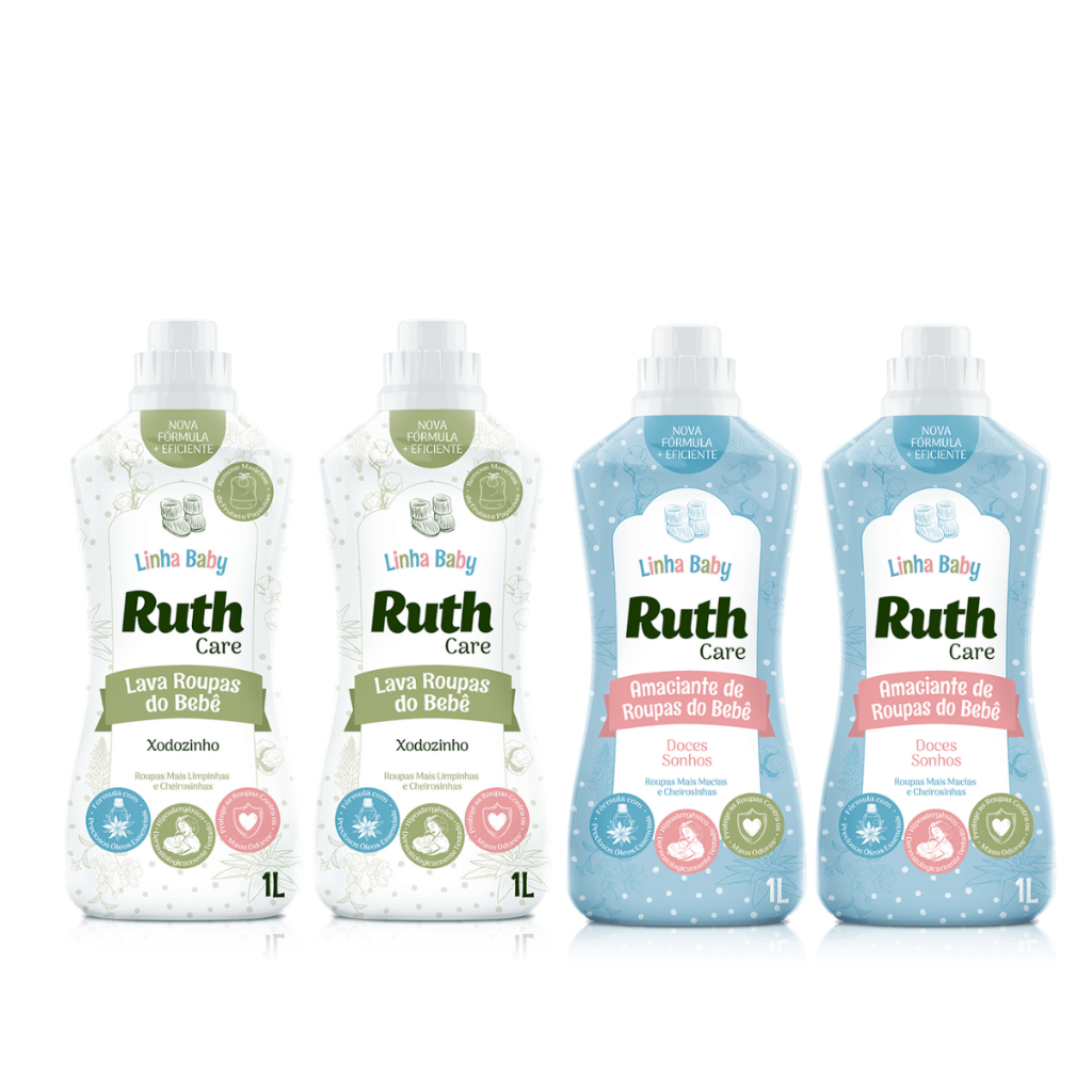 Kit com 2L de Lava Roupas Líquido Ruth Care Baby Xodozinho + 2L Amaciante Diluído Baby Care Doces Sonhos Ruth em Oferta na Shopee