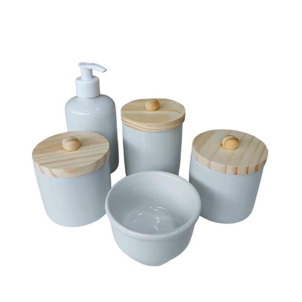 Kit higiene bebê porcelana potes saboneteira liquida molhadeira menina menino maternidade porta algodão cotonete