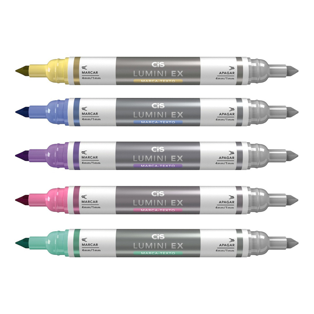 Kit 5 Cores Marca Texto Lumini Ex Apagável (Marca E Apaga) - Cis em Oferta na Shopee