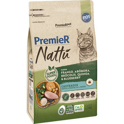 Ração Premier Nattu Abóbora Gatos Castrados 1,5kg - Pets