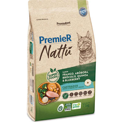 Ração Premier Nattu Abóbora Gatos Castrados 7,5kg - Pets