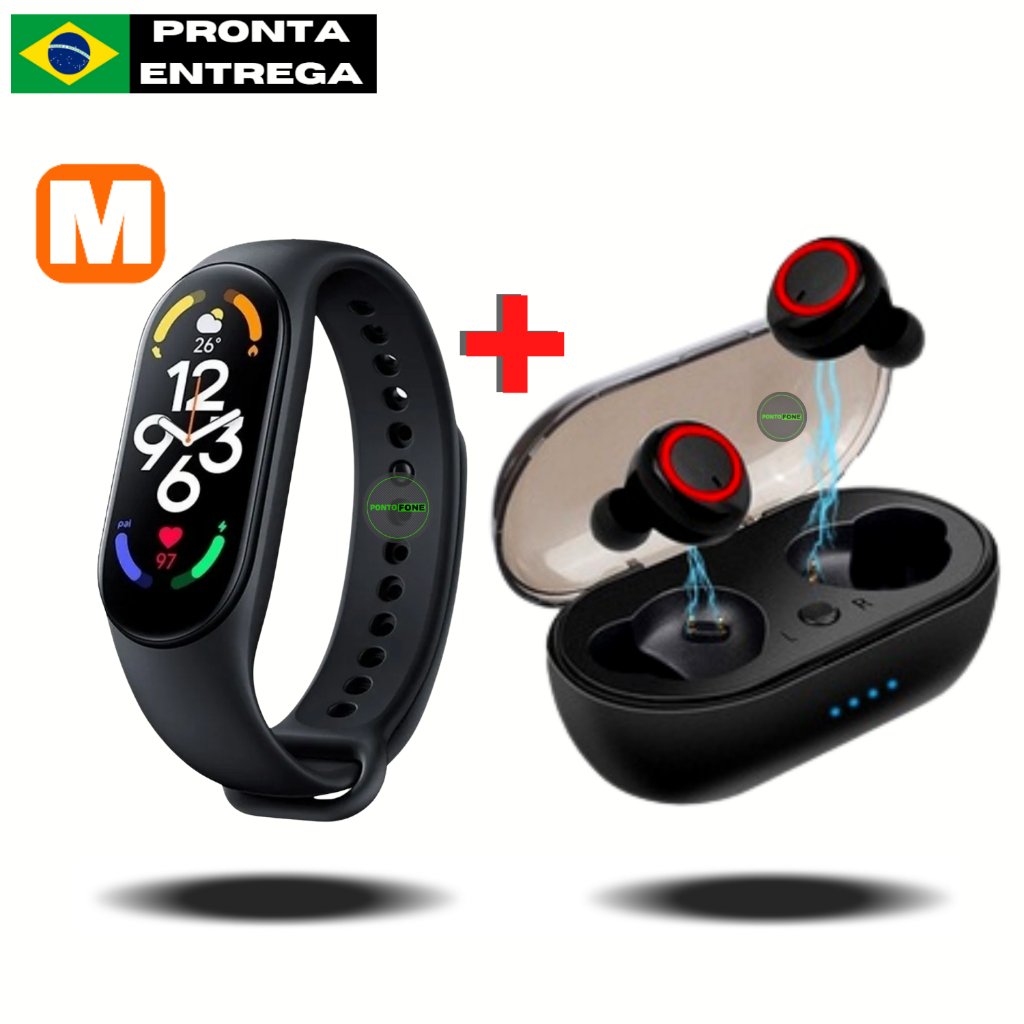 Pulseira Bracelete Inteligente + Fone Bluethooth Sem Fio Y50 Y60 xt11 i12 - Kit Relógio e Fone de Ouvido IOS e Android Smartband M7 Smartband M6