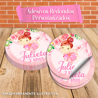 Rótulos Adesivos Redondos Personalizados Bailarina Aquarelada