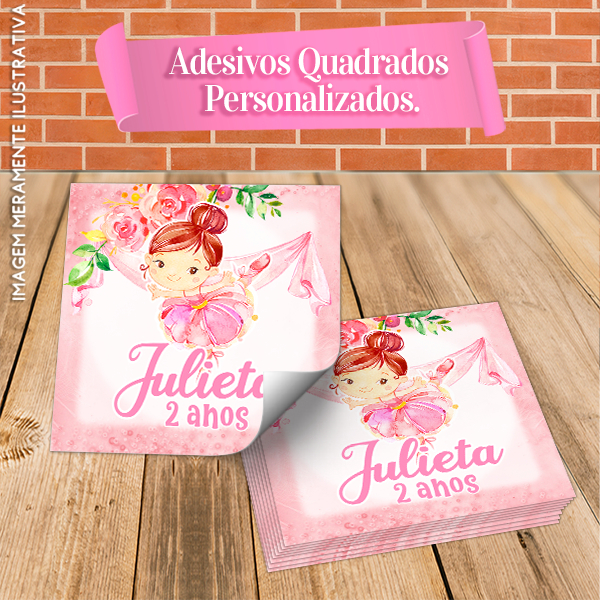 Rótulos Adesivos Quadrados Personalizados Bailarina Aquarelada