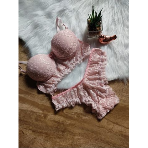 Lingerie Rosa Claro Sutiã Calcinha Renda/Rendado Conjunto Langerie Basica Sexy Feminina Verão