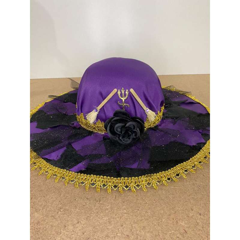 Chapéu Maria Mulamb Chapéu Decorado Maria farrap pomba gira chapéu preto e roxo