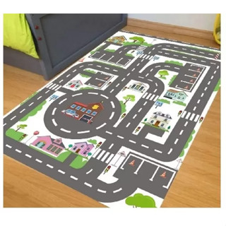PROMOÇÃO - Tapete de Pista Ilustrado Carrinho Corrida - Branco - 70x100cm