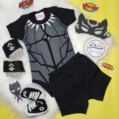 Body Bebê Temático Pantera Negra Fantasia Mesversário Ítens Opcionais