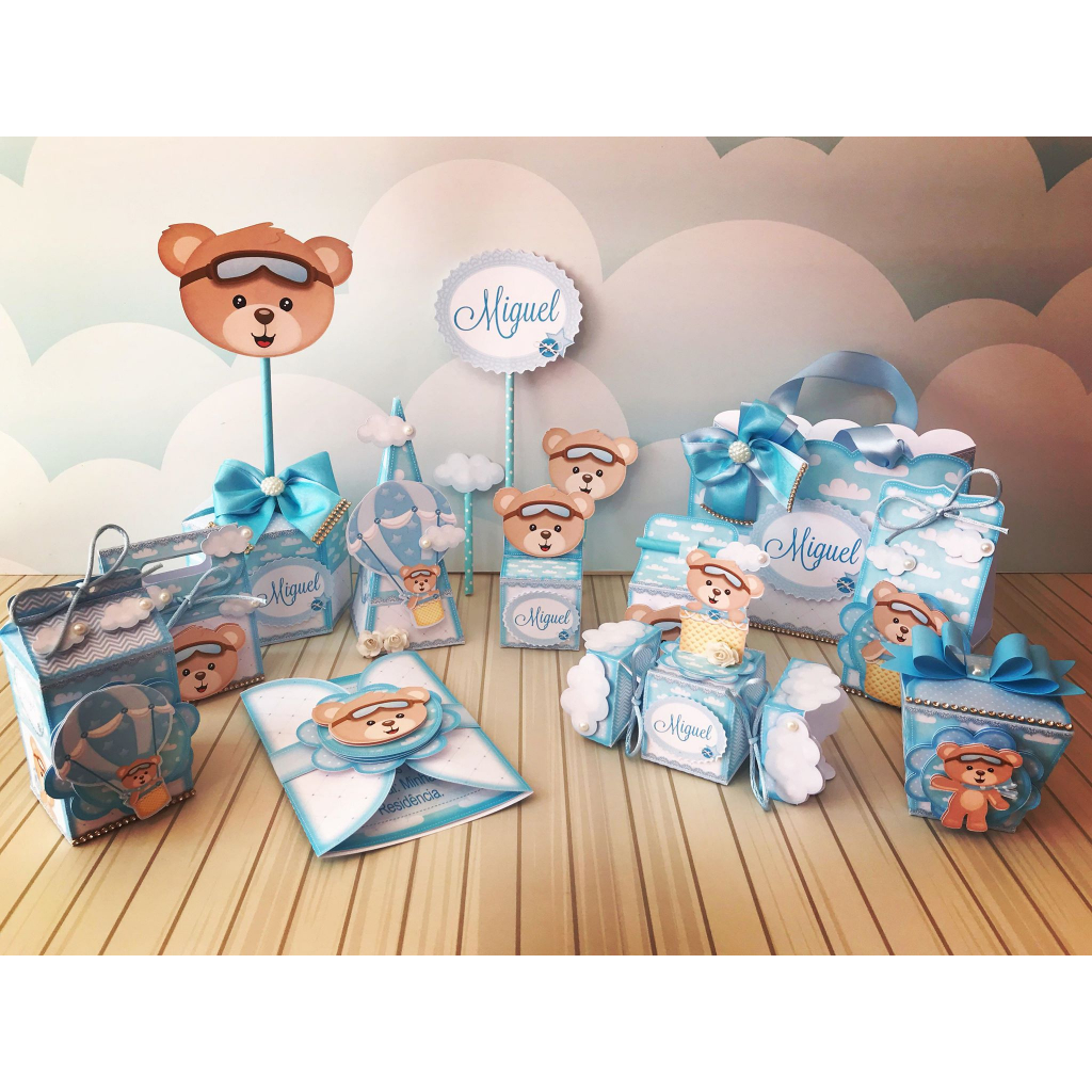 Caixinhas personalizadas, milk, cone e sushi, lembrancinhas, decoração Kit de festa aniversário Ursinho ou urso baloeiro