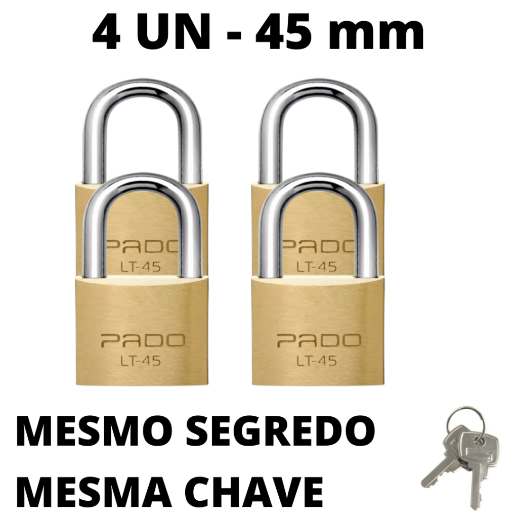 Kit 4 Cadeado Pado De 45mm Mesmo Segredo Iguais Mesma Chave