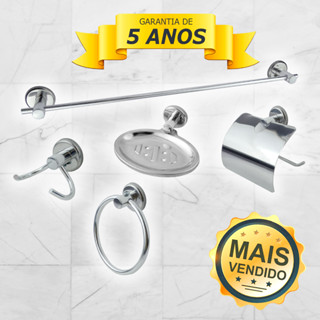 Kit Para Banheiro 5 Peças COMPLETO Acessórios de Metal Aço Inox Cdg. 750