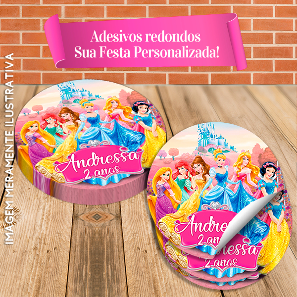 Rótulos Adesivos Redondos Personalizados Princesas Disney