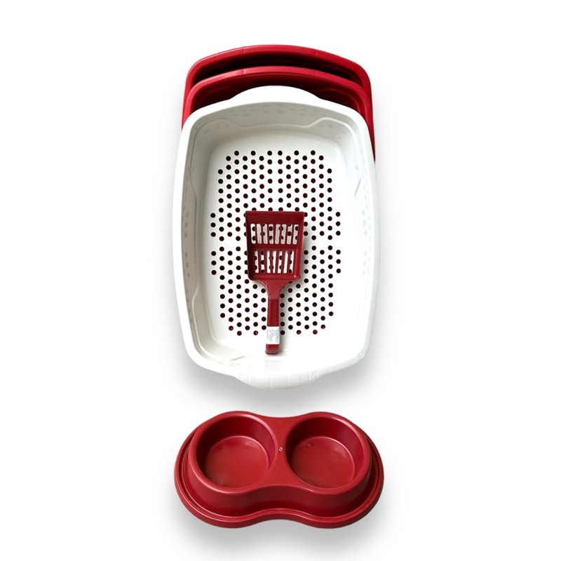 kit Caixa de Areia Para Gatos Furba Bandeja Sanitária Pá Higiênica Comedouro Plástico em Oferta na Shopee