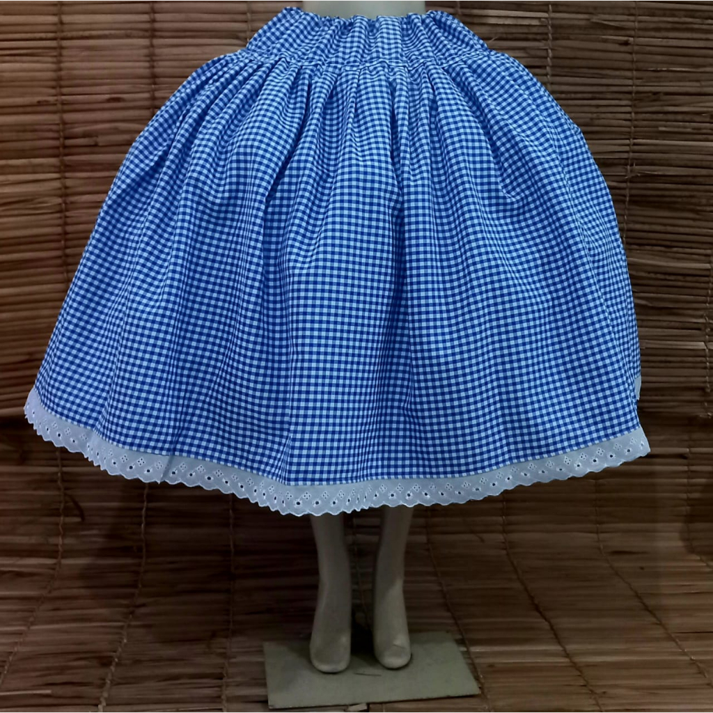 SAIA PRETO VELHO/PRETA VELHA CARIJÓ/XADREZ BRANCO E AZUL COM BORDADO INGLÊS  - UMBANDA E CANDOMBLÉ