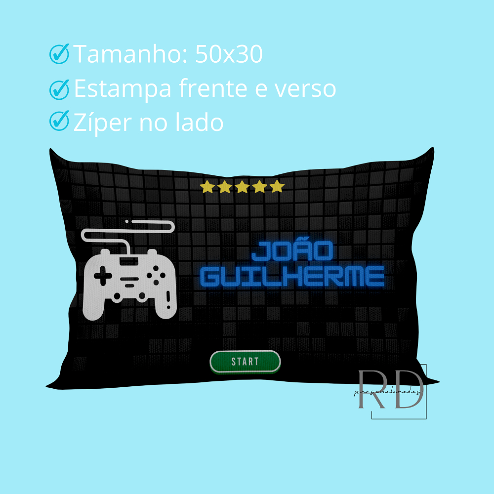 CAPA DE ALMOFADA BAGUETE PERSONALIZADO COM NOME INFANTIL, GAME, GAMER - TAMANHO: 50X30 em Oferta na Shopee