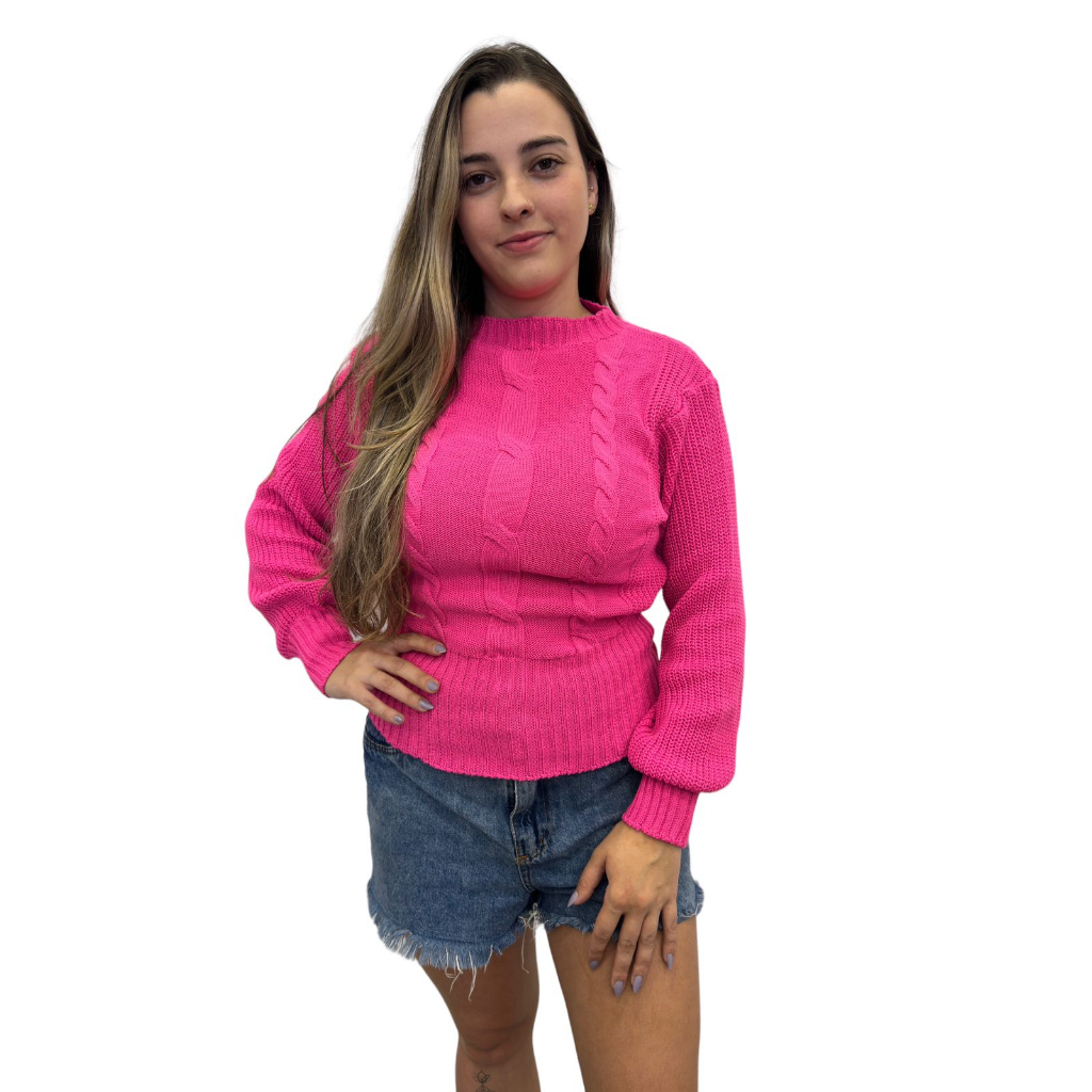 Blusa Tricot Básica De Elastano  Sueter Feminino Liso 493