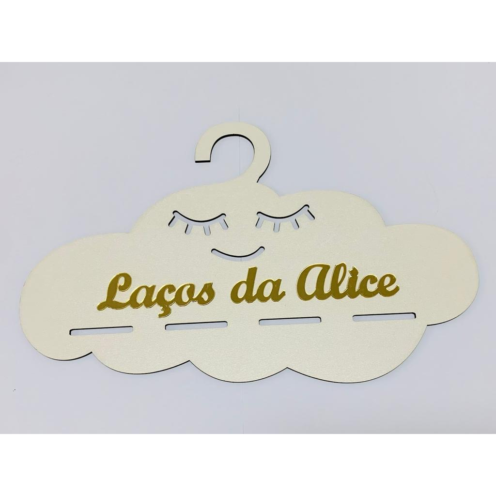 Cabide Nuvem em MDF 3mm Branco Personalizado em Acrílico Dourado em Oferta na Shopee