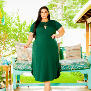 Vestido Longo Plus Size Extra Gola Canoa Rodado Efasê Mullet