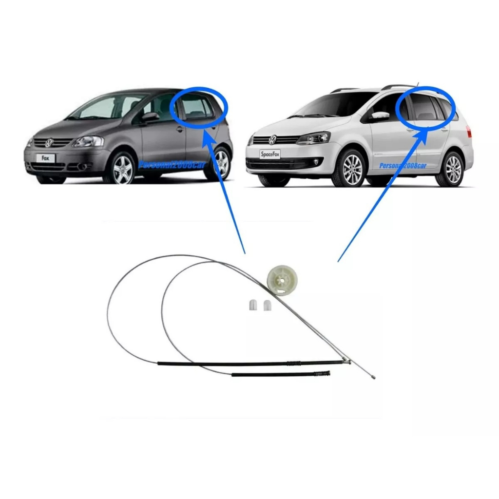 Kit reparo maquina vidro eletrico Fox Spacefox Crossfox Vidro traseiro direito esquerdo - cabo de aco com roldana
