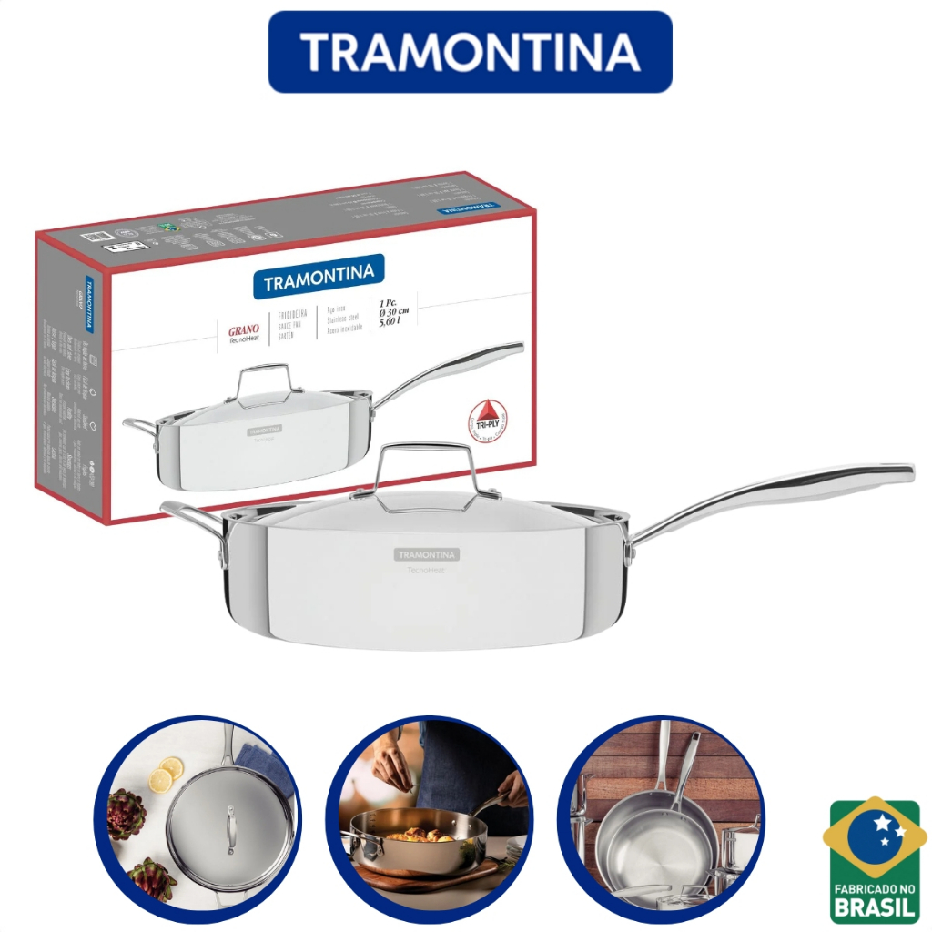Frigideira em Aço Inox Linha Grano Cromado Brilhante Resistente em Oferta na Shopee
