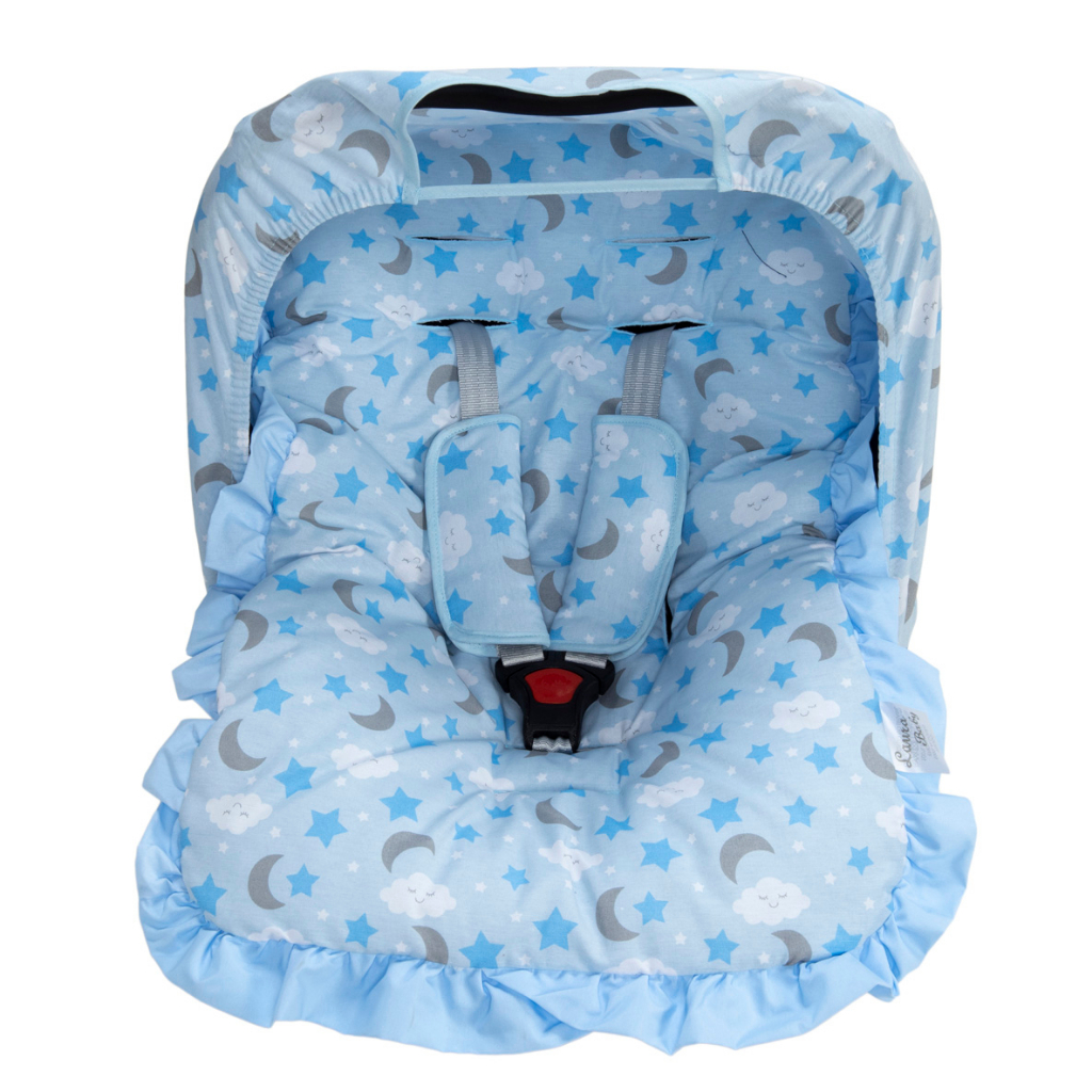 Kit Bebê Conforto Capa Capota Protetor De Cinto Soninho Azul Bebê 04 Peças