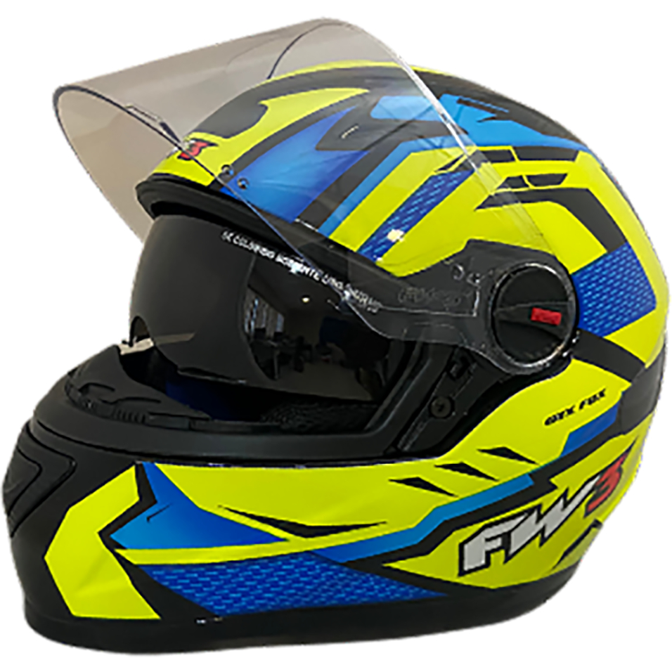 Capacete Fw3 Gtx Fox Com Óculos Interno Amarelo e Azul