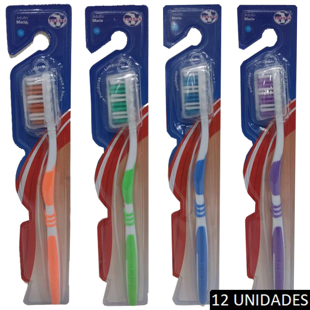 Kit Escova de Dente Média Adulto Pacote 12 Unidades